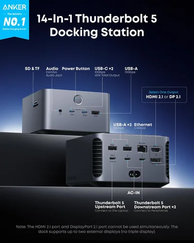 Vista 2 de Anker Estación de acoplamiento Prime TB5, base Thunderbolt 5 14 en 1