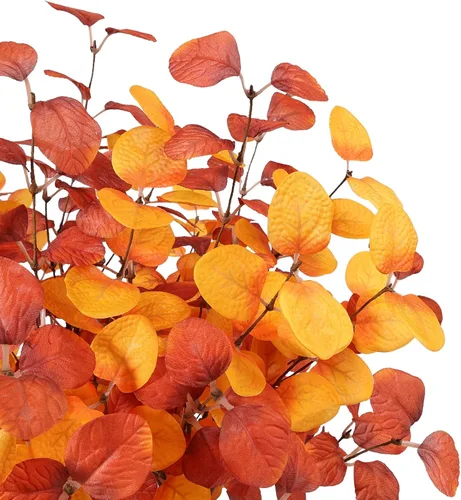Vista 4 de Beferr Decoración de tallos de eucalipto de otoño, 5 piezas de ramas de eucalipto artificiales de 23 pulgadas, hojas de otoño, arreglos florales