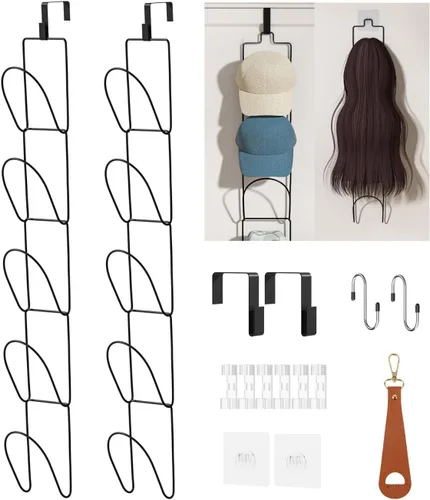 Vista 16 de LINFIDITE Paquete de 10 soportes para colgar sombreros, organizador flexible con múltiples ganchos, montado en la pared, sobre la puerta, para gorra