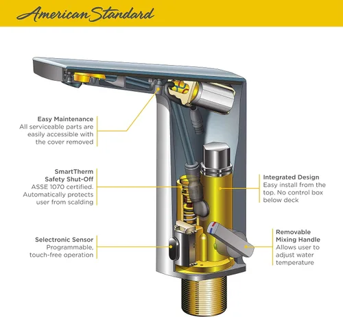 Vista 4 de American Standard 7025105.002 Paradigm Selectronic - Grifo integrado, funciona con pilas, 0,5 gpm, cromado pulido Cromo pulido