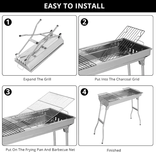 Vista 5 de Outvita Parrilla de carbón portátil, 28 x 13 x 27 pulgadas, parrilla plegable de acero inoxidable y ahumador para cocinar al aire libre, camping