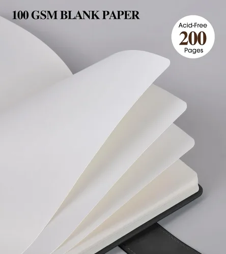 Vista 5 de PAIBAS Cuaderno en blanco, cuaderno de bocetos A5 de cuero de tapa dura con 200 páginas de papel grueso en blanco para hombres y mujeres, diario