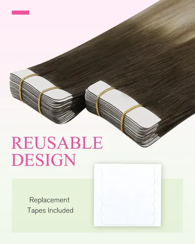 Vista 103 de YoungSee Extensiones de Cabello Humano con Cinta Balayage Extensiones de Cabello con Cinta Marrón Oscuro Extensiones de Cabello con Cinta Ombre
