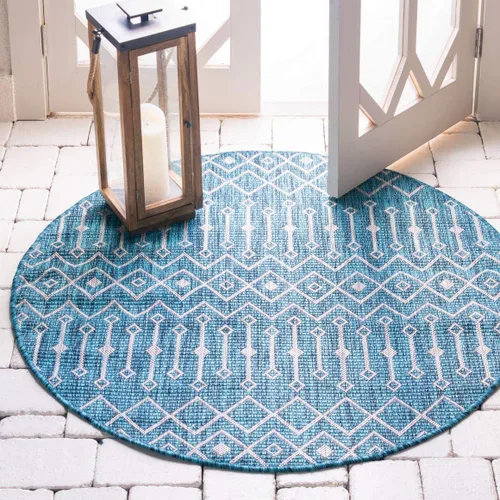 Vista 93 de Unique Loom Outdoor Trellis Collection - Alfombra de área con diseño de enrejado tribal (2 pies 2 pulgadas x 3 pies 1 pulgada, ovalada, azul/marfil)