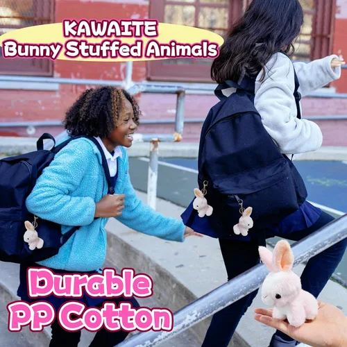 Vista 5 de Kawaite Peluches de conejo rosa para niñas, niños y adultos, mini juguetes de peluche de animales, llaveros, lindos peluches de conejo, animales