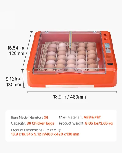 Vista 7 de VEVOR Incubadora de 36 huevos, incubadora automática con volteador de huevos y candelero LED y bandeja de agua, control de temperatura y humedad