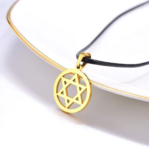 Vista 3 de Stainless Steel Pendant Necklace for Men Women, Cool Punk Shark Teeth Necklace, Cross Necklace, Star Of David Necklace, Black Leather Cord, Come