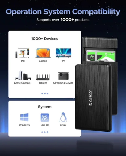 Vista 11 de ORICO Caja de disco duro externo USB 3.0 a SATA III de 2.5 pulgadas para disco duro SATA HDD/SSD de 2.5 pulgadas 0.276 in-0.374 in sin herramientas