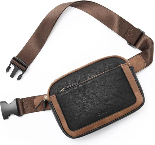 Vista 11 de CLUCI Riñonera para Mujer, Mini Bolsa Cruzada de Cintura Everywhere con Correa Ajustable, Riñonera de Cuero Vegano para Mujer A-0 Negro y Marrón