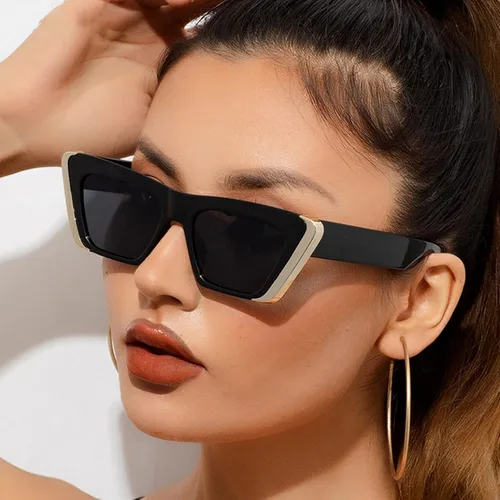 Vista 2 de FEISEDY Gafas de sol cuadradas retro con ojo de gato para mujer, gafas de sol vintage de moda con ojo de gato B2966