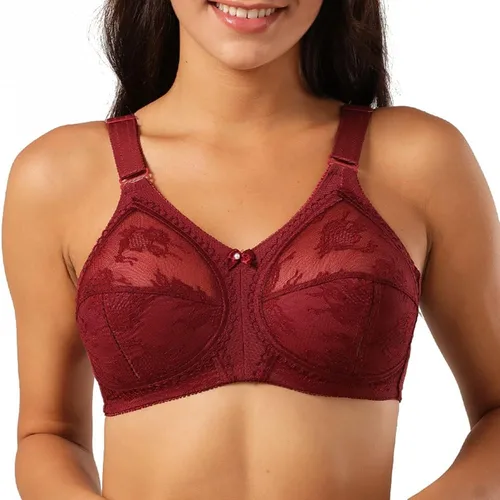 Vista 2 de TELIMUSSTO Sujetador de encaje floral para mujer, talla grande, sujeción firme, sin alambre, sin relleno, cobertura completa, minimizador
