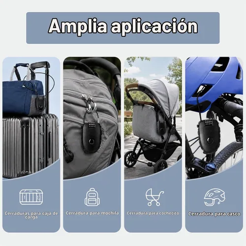 Vista 7 de JAGASOL Candado para casco de motocicleta, combinación de 4 dígitos, bloqueo de cable retráctil de 27.5 pulgadas para tabla de snowboard, bicicleta