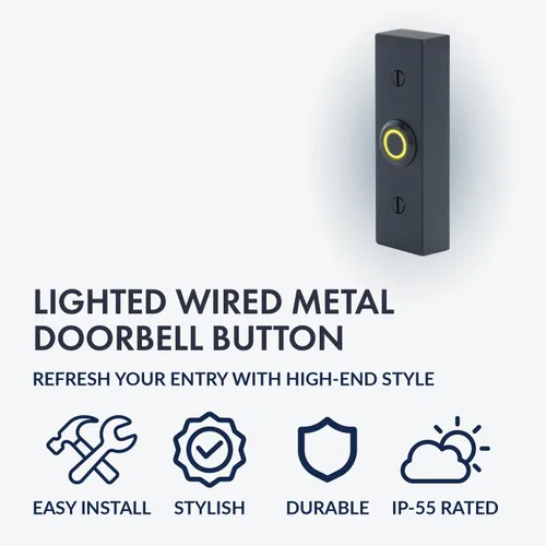 Vista 3 de Newhouse Hardware Botón rectangular iluminado de metal con cable en níquel cepillado BT6BL-BN, para timbre de puerta, timbre o timbre, solo botón
