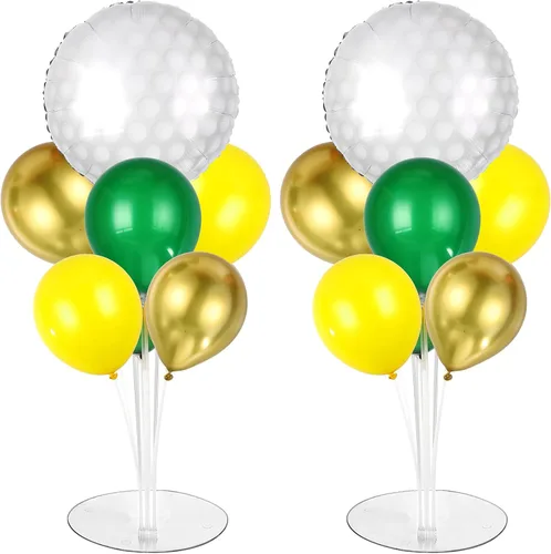 Vista 30 de Kit de soporte para globos de fiesta de fútbol 2 juegos con 2 globos de rugby de aluminio tipo bola, centro de mesa temático de fútbol para mesas
