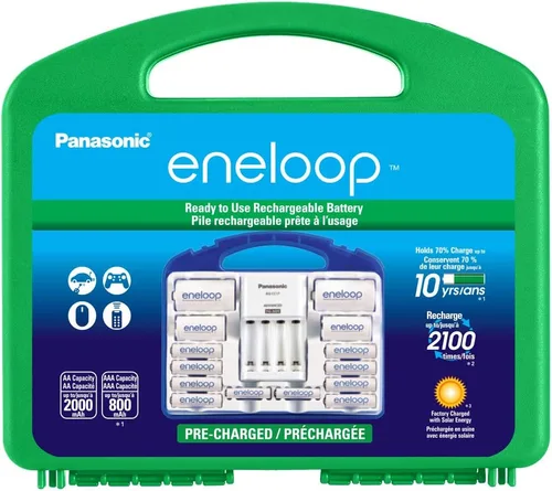 Vista 2 de Eneloop Panasonic K-KJ17MCC82A Cargador de 4 posiciones con 2 pilas AAA y 8 AA y 2 espaciadores C y 2 D y Panasonic BK-4MCCA16FA AAA 2100 Ciclo
