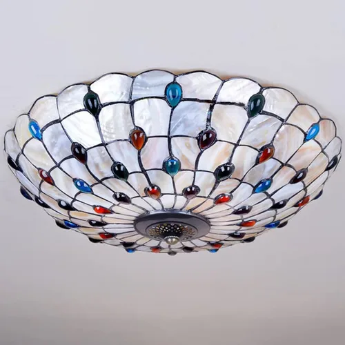 Vista 6 de Tiffany - Lámpara de techo de montaje empotrado, lámpara de techo LED de vitral, hecha a mano con cuentas de vidrio de colores azules