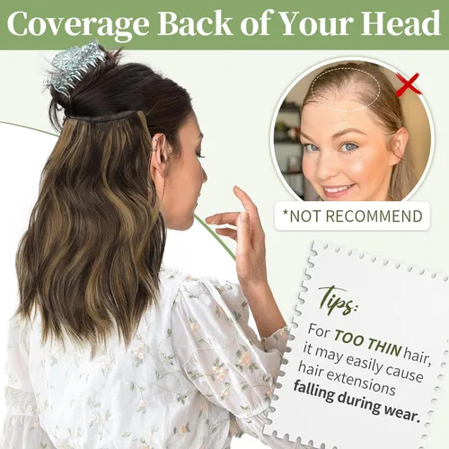Vista 8 de KooKaStyle - Extensiones de cabello con hilo invisible, diadema transparente, ajustables, 4 clips fijadores, cabello largo y ondulado de 12
