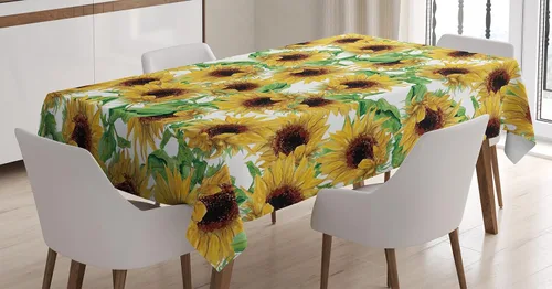 Vista 4 de Ambesonne Mantel decorativo de girasol, ilustraciones de girasoles secos, rama de flores silvestres, herbario, diseño artístico, arte fino, comedor