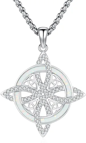 Vista 30 de Eusense Collar de ópalo para mujeres y hombres, joyería de ópalo azul y blanco de plata de ley 925 con dije de ópalo auténtico, regalo