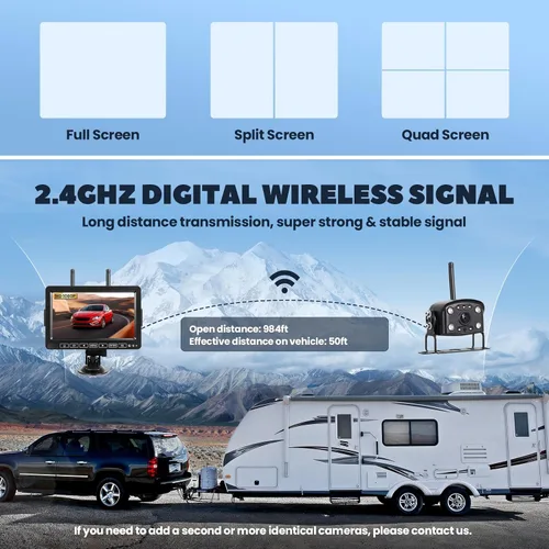 Vista 5 de Cámara de respaldo inalámbrica con monitor de 7 pulgadas, sistema de cámara de respaldo RV 1080P con grabación de video, cámaras de visión trasera