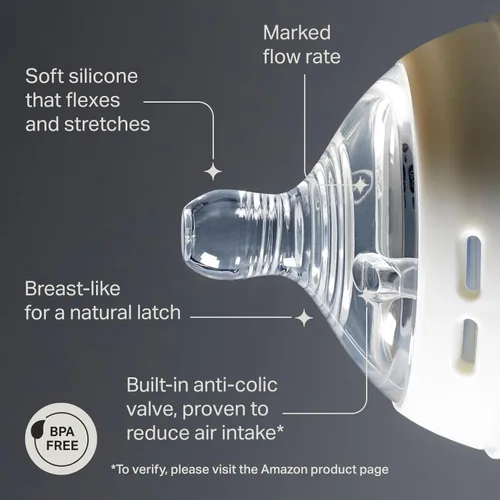 Vista 3 de Tommee Tippee Natural Start - Tetinas para biberón, parecidas al pecho para un pestillo natural, válvula anticólicos, silicona suave, flujo extra