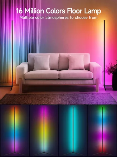 Vista 2 de Tyute Lámpara de pie de esquina, lámpara de esquina LED RGB con sincronización de música, aplicación inteligente y control remoto, luz ambiental que
