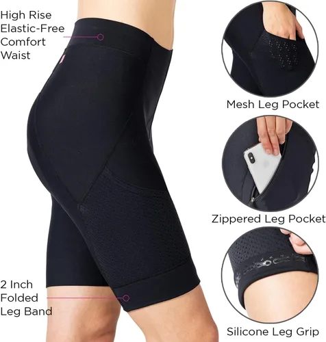 Vista 3 de Terry Pantalones cortos de ciclismo para mujer, acolchados Grand Touring, pantalones cortos de ciclismo con bolsillos de compresión Flex Air Tour