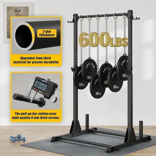 Vista 3 de Jusgym Pull Up Station, Strength Training Workout Pull Up Bar Free Standing for Home Gym, Adjustable Heavy Duty Pullup Bar Station Outdoor/Indoor