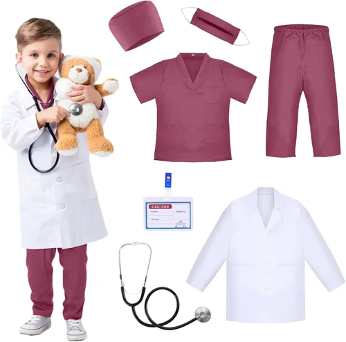 Vista 8 de Disfraz de médico para niños, disfraz de juego de rol para niños pequeños con accesorios Azul