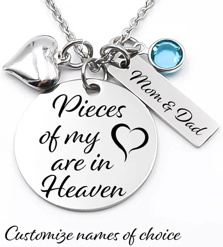 Vista 3 de Joyería conmemorativa, colgante de acero inoxidable, collar, pedazos de mi corazón están en el cielo, pérdida, pérdida de un ser querido