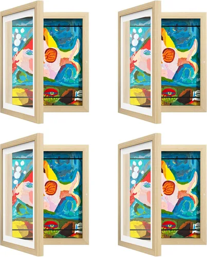 Vista 9 de Paquete de 2 marcos de arte para niños, marcos de obras de arte para niños, intercambiables de 8 x 10.5 pulgadas con paspartú y 9 x 12 pulgadas sin