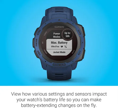 Vista 5 de Garmin - Reloj inteligente Instinct Solar Rugged GPS de 1.772 in - Azul marea (renovado)