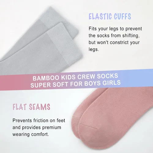 Vista 3 de SERISIMPLE Calcetines de bambú de viscosa para niños, calcetines escolares antiolor para niños y niñas, uniforme, ligeros, con costuras planas, 5