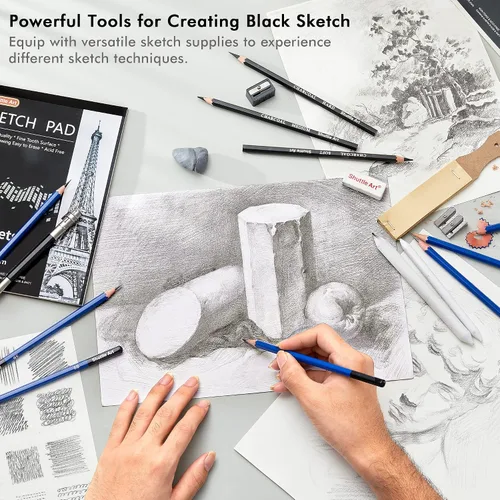 Vista 4 de Shuttle Art Kit de dibujo y bloc de bocetos, juego de 123 lápices de arte + 160 hojas de bloc de bocetos