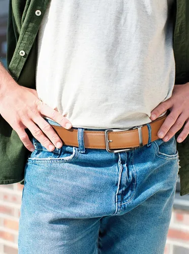 Vista 2 de Cinturones de trinquete para hombre, de cuero, cómodo, ajustable, con hebilla deslizante, para hombre, casual, trabajo, jeans, caja de regalo