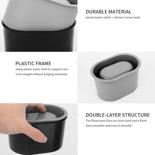 Vista 5 de Molde de silicona para macetas, contenedor reutilizable de yeso de arcilla de hormigón de forma ovalada para macetas caseras para suculentas, molde