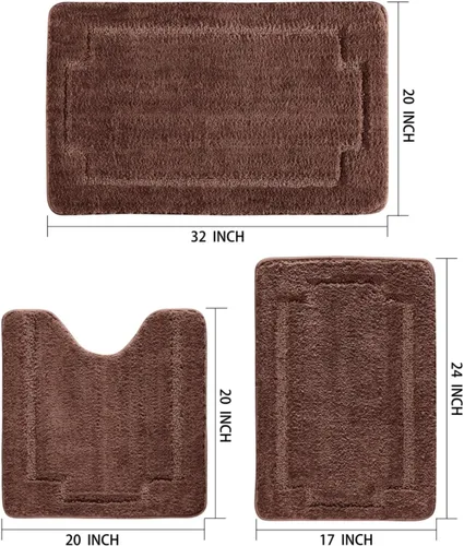 Vista 7 de Juego de 3 alfombras de baño suaves y absorbentes, peludas, suaves, antideslizantes, para ducha, bañera y bañera, lavables a máquina