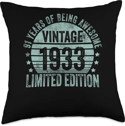 Vista 4 de Retro 91st Birthday Gifts Men Women Throw Pillow