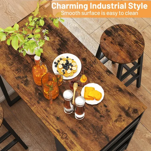 Vista 4 de Giantex Juego de mesa de comedor de 3 piezas, mesa de cocina rectangular de 36 pulgadas y 2 taburetes de bar con estantes de almacenamiento, juego