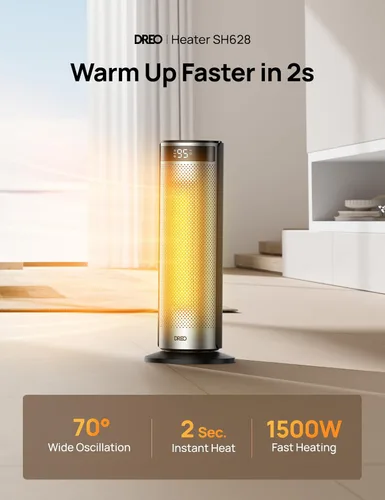 Vista 2 de DREO Calentador de espacio para habitaciones grandes, calentadores eléctricos de 20 pulgadas con DREO FortPlug para uso en interiores, torre