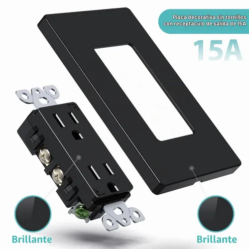 Vista 3 de WEBANG Salida de receptáculo decorador, placa de pared sin tornillos incluida, salida de pared resistente a manipulaciones de 15 amperios y 125 V, 2