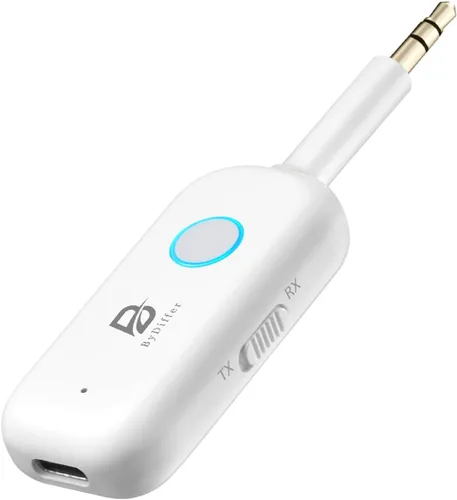 Vista 9 de Receptor transmisor de audio Bluetooth 5.2 para TV, 2 conexiones de dispositivos BT Bluetooth Transmitter for Headphones, 3.5mm Jack Aux Airplane