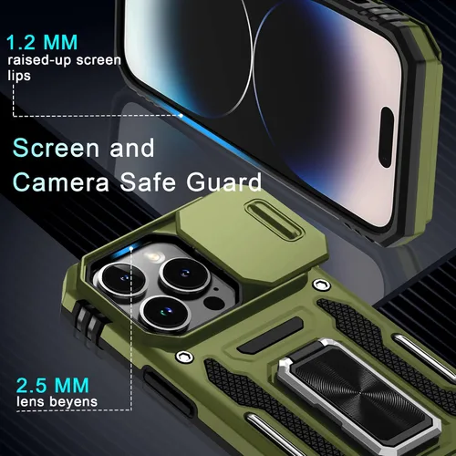 Vista 105 de DEERLAMN Funda para iPhone Xs Max con funda deslizante para cámara + protector de pantalla, soporte giratorio de anillo de grado militar a prueba