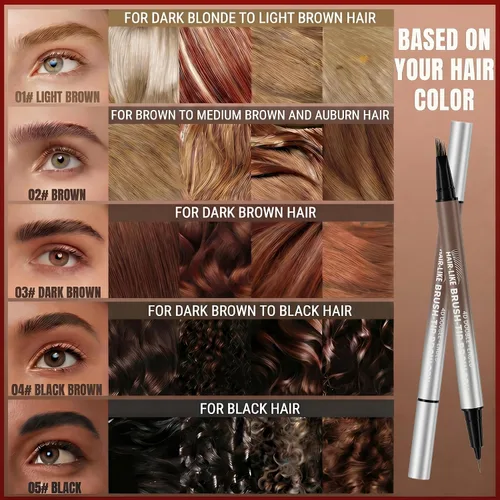 Vista 8 de Lápiz de cejas para mujer, 2 en 1 Microblading con puntas cuadradas 4D y ultrafinas, lápiz de cejas impermeable de larga duración, trazos similares