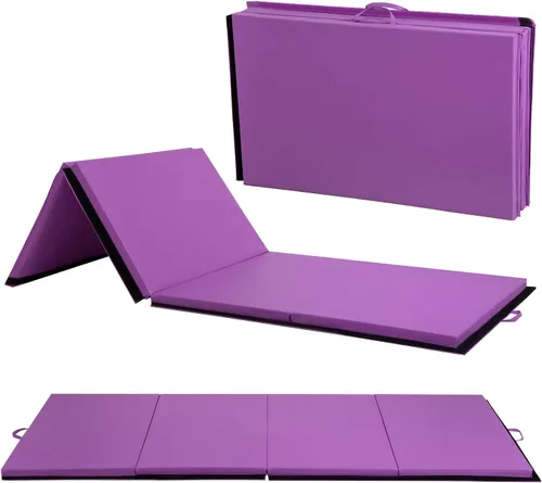 Vista 9 de Exercise Mat 2'x6'/4'x8'/4'x10' Gymnastics Mat Folding Gymnastics Tumbling Mats 1.6"-2" Thick PU Leather Yoga Mat Portable With Carrying Handles for