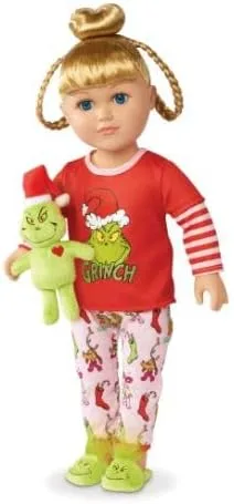 Vista 3 de My Life As Grinch Sleepover - Muñeca de Navidad coleccionable de 18 pulgadas con bonificación (rubia/azul)