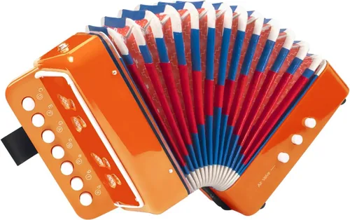 Vista 14 de Horse - Acordeón para niños, control de 10 teclas, acordeones musicales para niños, niños principiantes, ligero, 7 teclas, 3 bajos, mini acordeón
