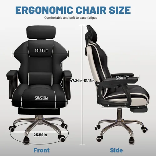 Vista 2 de Silla ejecutiva para computadora, silla de escritorio para oficina en casa, ángulo ajustable, ergonómica, de altura ajustable, sillas de piel