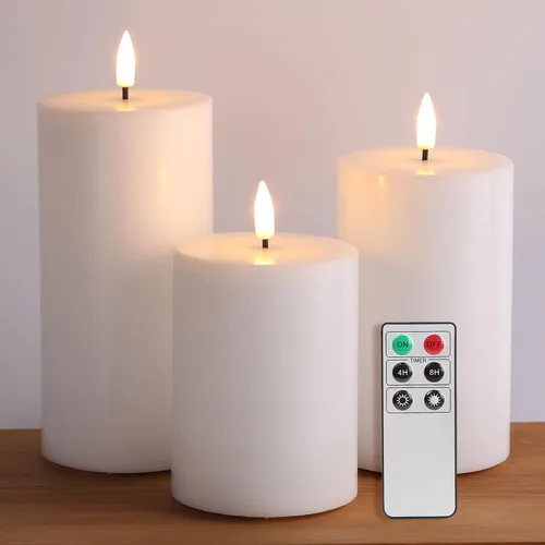 Vista 13 de Eywamage Velas de pilar sin llama de otoño naranja con control remoto, velas LED parpadeantes de cera de Acción de Gracias, funciona