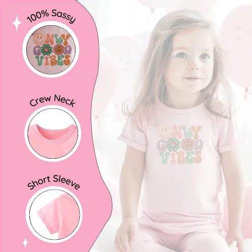Vista 4 de Camiseta de algodón con estampado de letras gráficas divertidas, para el verano, para niñas y bebés